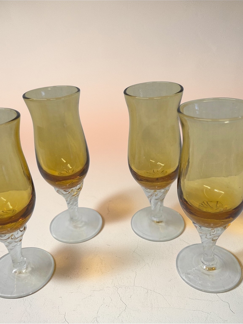 Amber Stemmed Liqueur Glasses - Set of 4
